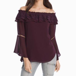 WHBM Off-The-Shoulder Crochet Trim Blouse